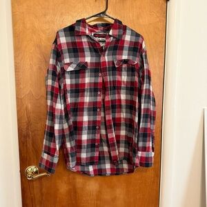Tony Hawk Flannel Shirt Size L in Red Plaid 100% Cotton w/ Pockets